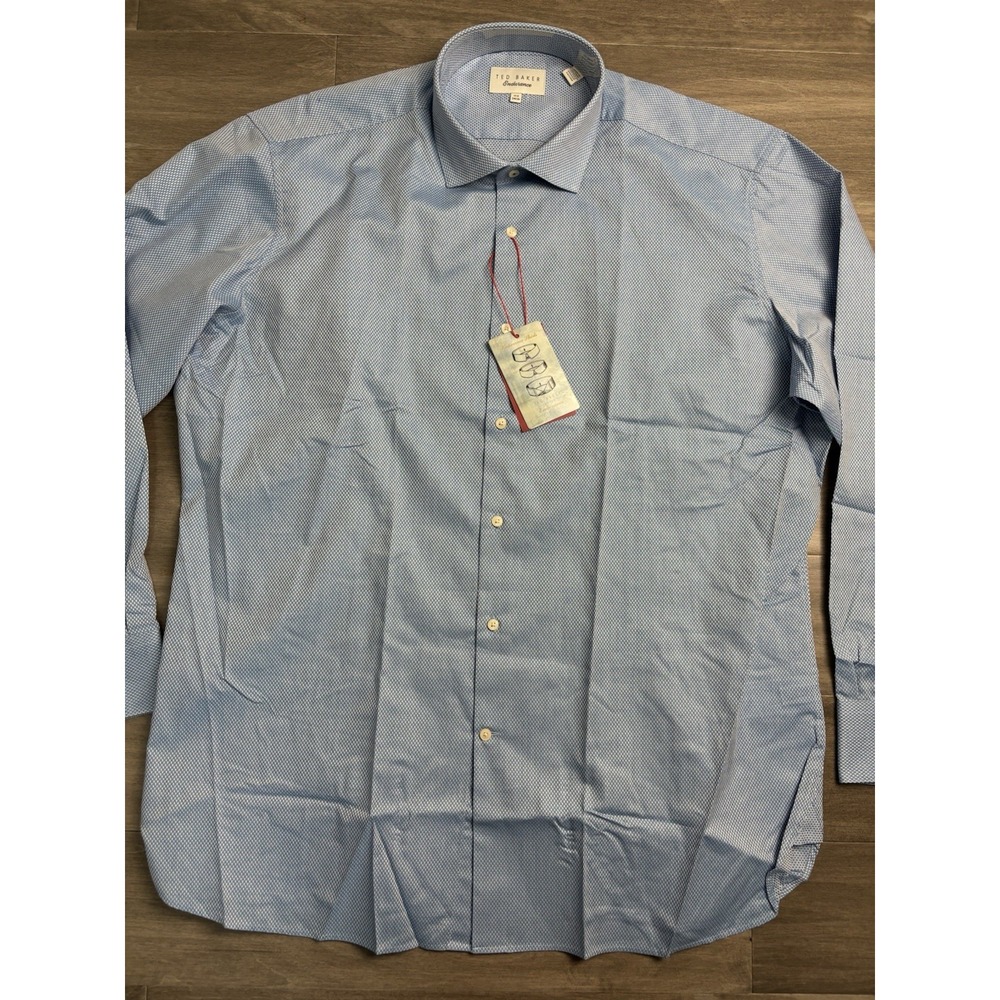 Ted Baker Diamond Geo Endurance Long Sleeve Dress Shirt Blue Size 17.5 34/35